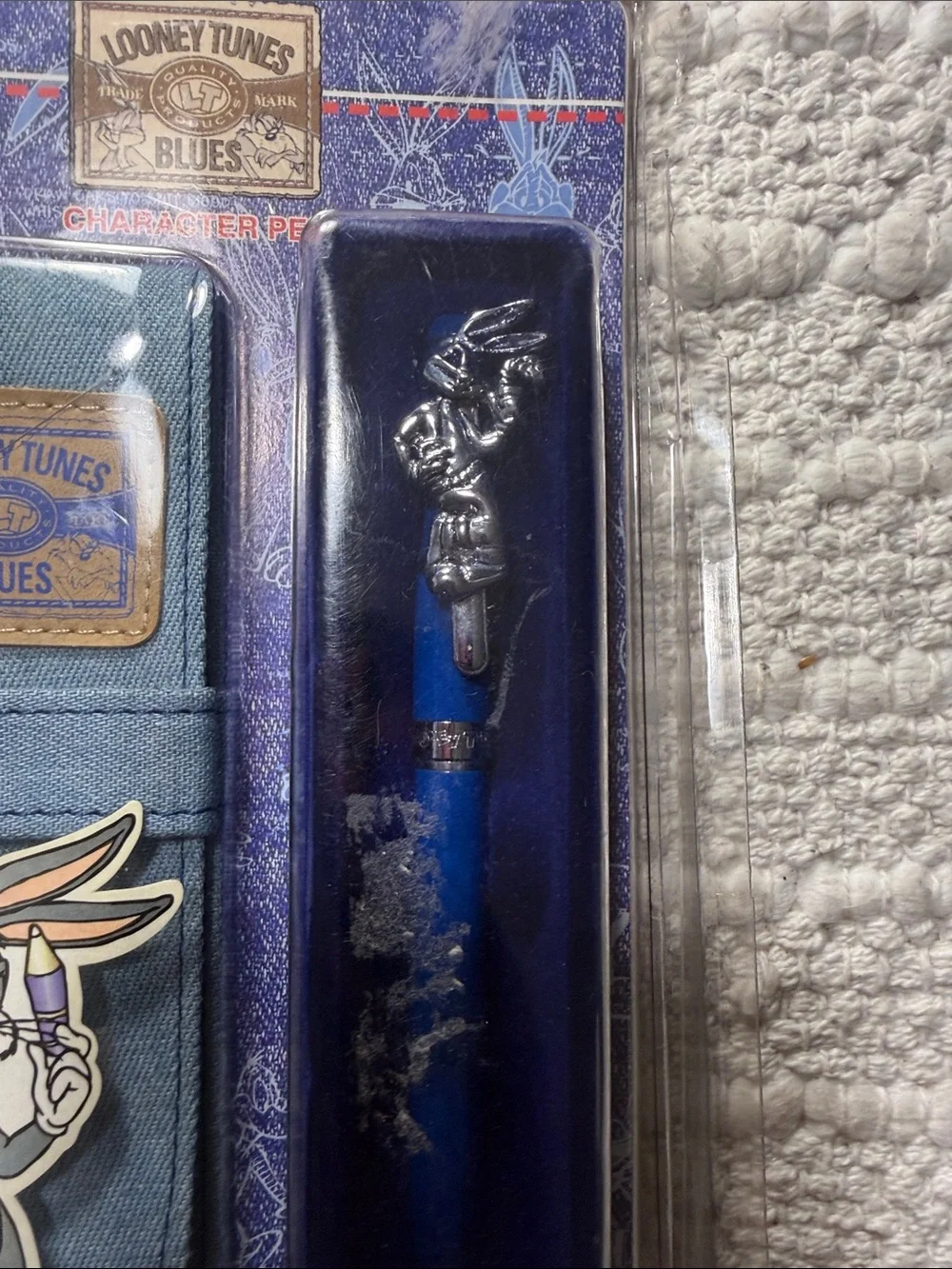 Vintage Looney Tunes Bugs Bunny Blues Character Pen Denim Pouch NOS Sealed